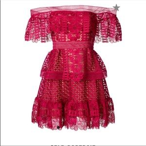 Self portrait off shoulder guipure mini dress